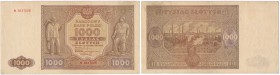 Banknote. 1000 zlotych 1946 seria N

Złamany dwukrotnie w pionie zaokrąglone rogi. Banknot rzadko pojawiający się w sprzedaży.Lucow 1171b (R4); Miłc...
