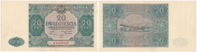 Banknote. 20 zlotych 1946 seria A

Druk w kolorze zielonym.Banknot&nbsp; złamany w pionie. Ugięty prawy, górny rógLucow 1193 (R3); Miłczak 127a
Wag...