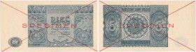Banknote. 5 zlotych 1946 SPECIMEN

Brak oznaczeń serii i numeracji. Obustronnie dwukrotne przekreślenie i&nbsp; nadruk SPECIMENBanknot rzadko spotyk...