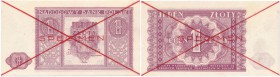 Banknote. 1 zloty 1946 SPECIMEN

Brak oznaczeń serii i numeracji. Obustronnie dwukrotne przekreślenie i&nbsp; nadruk SPECIMEN.Rzadszy banknot. Wyśmi...
