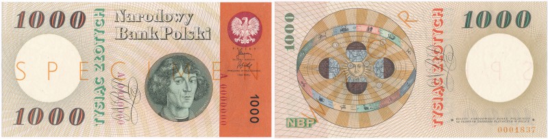 Banknote. 1000 zlotych 1965 Kopernik SPECIMEN seria A

Seria A, numeracja zero...
