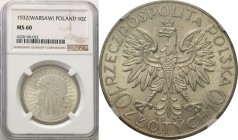 II RP. 10 zlotych 1932 Women head ze znakiem NGC MS60
Delikatna patyna, doskonale zachowane detale, połysk menniczy. Rzadsza moneta w takim stanie za...