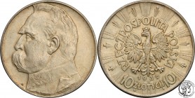 II RP. 10 zlotych 1939 Pilsudski
Delikatny połysk, patynaFischer OB 023; Parchimowicz 124f
Waga/Weight: 21,86 g Ag Metal: Średnica/diameter: 
Stan ...