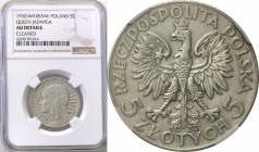 II RP. 5 zlotych 1932 Women head, ze ZNAKIEM MENNICY NGC AU
Jedna z najrzadszych monet II RP, odmiana ze znakiem mennicy. Wytarte najwyższe elementy ...