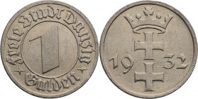 Gdansk/Danzig. 1 Gulden 1932
Bardzo ładny egzemplarz z zachowanym połyskiem menniczym i ładną prezencją detali. Drobne ryski w tle.Fischer WMG 012; P...