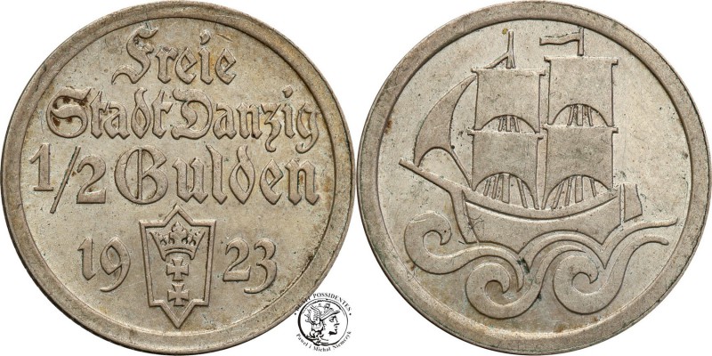 Gdansk/Danzig. 1/2 Gulden 1923
Połysk, patyna.Fischer WMG 009
Waga/Weight: 2,5...