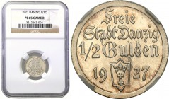 Gdansk/Danzig. 1/2 Gulden 1927 stempel lustrzany NGC PF65 CAMEO (2 MAX)
Bardzo rzadka moneta wybita stemplem lustrzanym.Druga najwyższa nota gradingo...