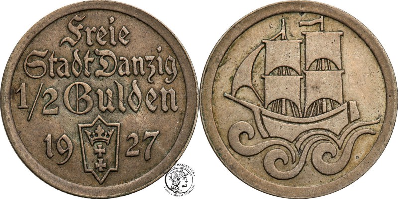 Gdansk/Danzig. 1/2 Gulden 1927
Wiekowa patyna. Rzadszy rocznik.Fischer WMG 009...