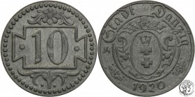 Gdansk/Danzig. 10 fenig (pfennig) 1920 zinc, small number
Pięknie zachowana moneta. Parchimowicz 51; Fischer WMG 001
Waga/Weight: 2,10 g Zn Metal: Ś...