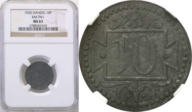 Gdansk/Danzig. 10 fenig (pfennig) 1920 zinc, small number NGC MS63 (2 MAX)
Odmi...