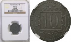 Gdansk/Danzig. 10 fenig (pfennig) 1920 zinc, small number NGC MS62
Odmiana z 56 perełkami.Menniczy egzemplarz. Doskonale zachowane detale monety.Parc...