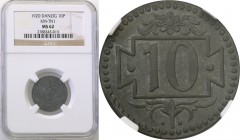 Gdansk/Danzig. 10 fenig (pfennig) 1920 zinc, small number NGC MS62
Menniczy egzemplarz, doskonale zachowane detale monety.Parchimowicz 51; Fischer WM...