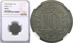 Gdansk/Danzig. 10 fenig (pfennig) 1920 zinc, small number NGC MS62
Menniczy egzemplarz, doskonale zachowane detale monety.Parchimowicz 51; Fischer WM...