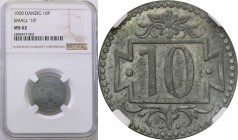 Gdansk/Danzig. 10 fenig (pfennig) 1920 zinc, small number NGC MS62
Wspaniale zachowana moneta.Parchimowicz 51; Fischer WMG 001
Waga/Weight: Metal: Ś...