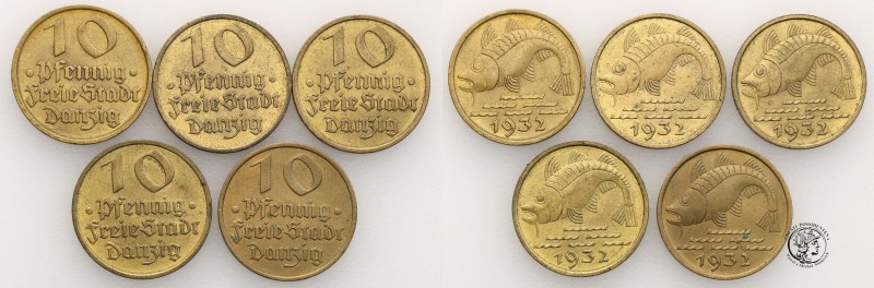 Gdansk/Danzig. 10 fenig (pfennig) 1932 - set 5 coins
Patyna, delikatny połysk.P...