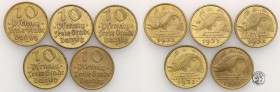 Gdansk/Danzig. 10 fenig (pfennig) 1932 - set 5 coins
Patyna, delikatny połysk.Parchimowicz 58
Waga/Weight: CuNi Metal: Średnica/diameter: 21,5 mm
S...