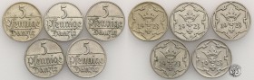 Gdansk/Danzig. 5 fenig (pfennig) 1923 set - 5 coins
Egzemplarze na poziomie od 2/2-. Fischer WMG 005
Waga/Weight: CuNi Metal: Średnica/diameter: 17,...