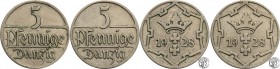 Gdansk/Danzig. 5 fenig (pfennig) 1928 set - 2 coins
Egzemplarze na poziomie od 2/2-. Rzadki rocznik.Fischer WMG 005
Waga/Weight: CuNi Metal: Średnic...