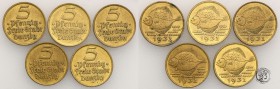 Gdansk/Danzig. 5 fenig (pfennig) 1932 - set 5 coins
Ładnie zachowane egzemplarze.Fischer WMG 006
Waga/Weight: CuNi Metal: Średnica/diameter: 17,5 mm...