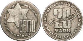 Ghetto of Lodz. 20 marek 1943, aluminum
Najwyższy i najrzadszy nominał monety getta łódzkiego. Moneta wybita w bardzo niskim nakładzie.Patyna, drobne...
