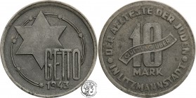 Ghetto of Lodz. 10 Marek 1943, magnesium - odmiana 2/2
Bardzo ładnie zachowany egzemplarz jak na ten typ monety. Rzadka odmiana 2/2.Rzadko zdarzają s...