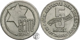 Ghetto of Lodz. 5 marek 1943, aluminum - odmiana 1/1 - PIĘKNE
5 marek 1943. Aluminium, odmiana 1/1.Piękny egzemplarz, połysk menniczy. Ładna delikatn...