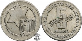 Ghetto of Lodz. 5 marek 1943, aluminum - odmiana 1/1
5 marek 1943. Aluminium, odmiana 1/1.Piękny egzemplarz, połysk menniczy. Ładna delikatna patyna....