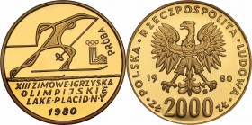 PROBE/PATTERN gold 2000 zlotych 1980 XIII Zimowe Igrzyska Olimpijskie Lake Placid
Wyśmienity, menniczy egzemplarz w niebieskim pudełku NBP. Nakład&nb...