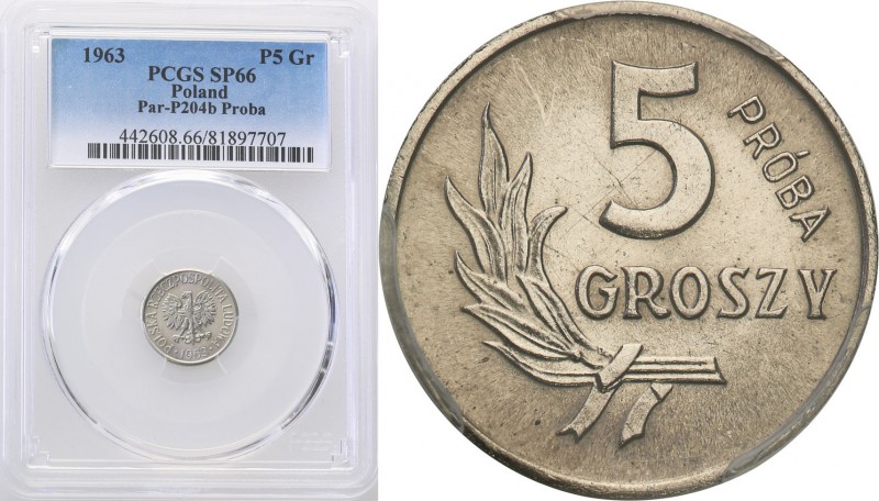 PRL. PROBE/PATTERN Nickel 5 grosz (Groschen) 1963 PCGS SP66 (MAX)
Najwyższa not...