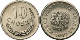 PRL. PROBE/PATTERN Nickel 10 grosz (Groschen) 1949
Piękny, menniczy egzemplarz.Fischer P 055
Waga/Weight: 2.62 g Ni Metal: Średnica/diameter: 
Stan...