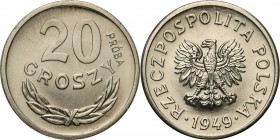 PRL. PROBE/PATTERN Nickel 20 grosz (Groschen) 1949
Piękny, menniczy egzemplarz.Fischer P 057
Waga/Weight: 3.20 g Ni Metal: Średnica/diameter: 
Stan...