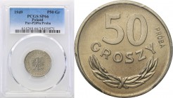 PRL. PROBE/PATTERN Nickel 50 grosz (Groschen) 1949 PCGS SP66 (2 MAX)
Druga najwyższa nota gradingowa na świecie w PCGS.Piękny, menniczy egzemplarz.Fi...