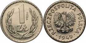 PRL. PROBE/PATTERN Nickel 1 zloty 1949
Piękny, menniczy egzemplarz.Fischer P 064
Waga/Weight: 5.99 g Ni Metal: Średnica/diameter: 
Stan zachowania/...