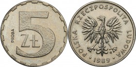 PRL. PROBE/PATTERN Nickel 5 zlotych 1989
Piękny egzemplarz.Fischer P 082
Waga/Weight: 3.03 g Ni Metal: Średnica/diameter: 
Stan zachowania/conditio...