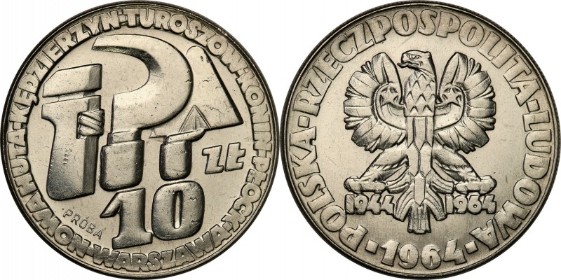 PRL. PROBE/PATTERN Nickel 10 zlotych 1964 Klucz Sierp Kielnia, bez znaku mennicy...