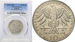 PRL. PROBE/PATTERN Nickel 10 zlotych 1967 Świerczewski PCGS SP64 (2 MAX)
Druga najwyższa nota gradingowa na świecie w PCGS. Piękny egzemplarz.Fischer...