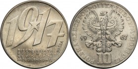 PRL. PROBE/PATTERN Nickel 10 zlotych 1967 Rewolucja Październikowa
Piękny egzemplarz.Fischer P 108
Waga/Weight: 9.72 g Ni Metal: Średnica/diameter: ...