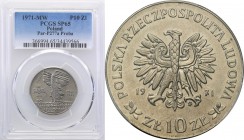 PRL. PROBE/PATTERN Nickel 10 zlotych 1971 Powstanie Śląskie PCGS SP65 (2 MAX)
Druga najwyższa nota gradingowa na świecie. Piękny egzemplarz.Fischer P...