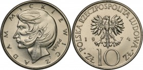 PRL. PROBE/PATTERN Nickel 10 zlotych 1974 Mickiewicz
Piękny egzemplarz.Fischer P 126
Waga/Weight: 7.81 g Ni Metal: Średnica/diameter: 
Stan zachowa...
