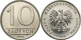 PRL. PROBE/PATTERN Nickel 10 zlotych 1984
Piękny egzemplarz, ryski.Fischer P 129
Waga/Weight: 7,66 g Ni Metal: Średnica/diameter: 
Stan zachowania/...