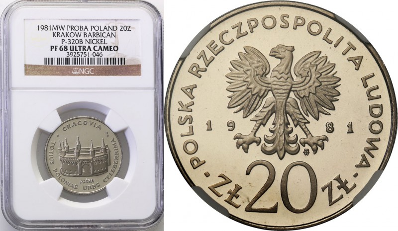 PRL. PROBE/PATTERN Nickel 20 zlotych 1981 Barbakan NGC PF68 ULTRA CAMEO (2 MAX)...