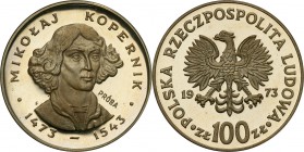 PRL. PROBE/PATTERN silver 100 zlotych 1973 Kopernik mała głowa
Piękny, menniczy egzemplarz ze wspaniałym, głębokim lustrem i matowymi wypukłymi eleme...