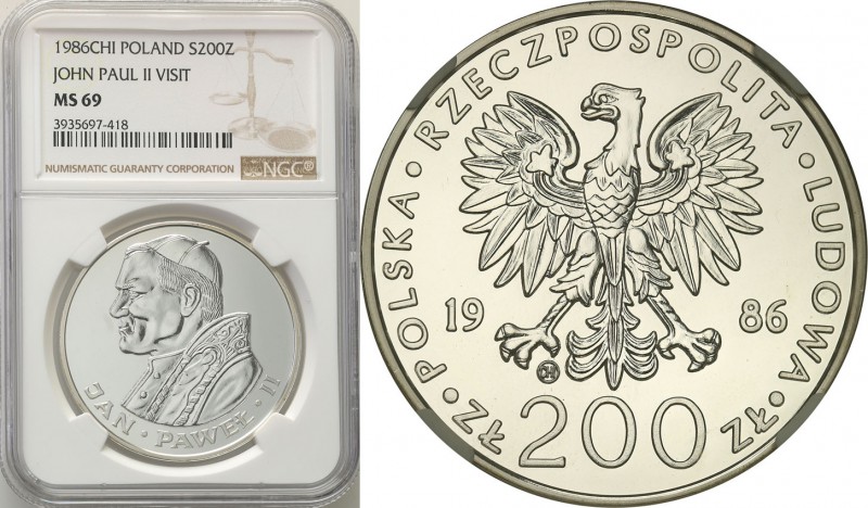 PRL. 200 zlotych 1986 John Paul II stempel zwykły NGC MS69 (2 MAX)
Moneta papie...