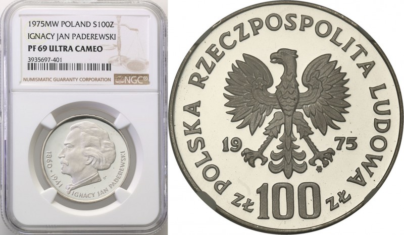 PRL. 100 zlotych 1975 Paderewski NGC PF69 ULTRA CAMEO (2 MAX)
Druga najwyższa n...