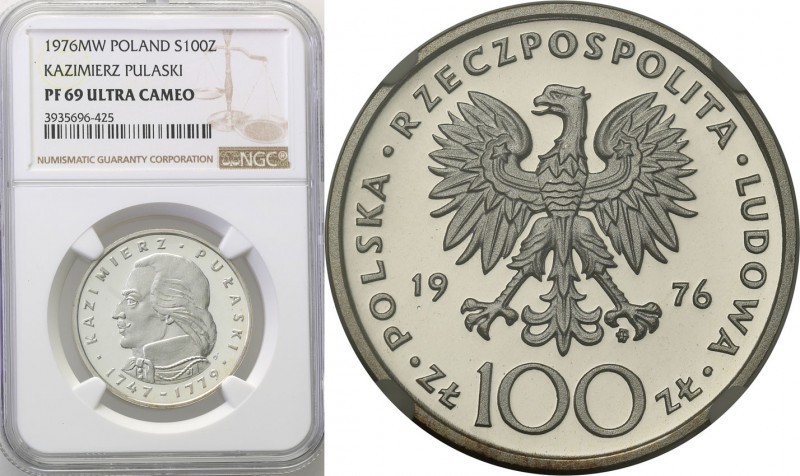 PRL. 100 zlotych 1976 Kazimierz Pułaski NGC PF69 ULTRA CAMEO
Druga najwyższa no...