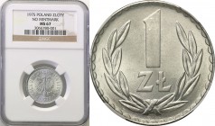 PRL. 1 zloty 1975 aluminum NGC MS67 (2 MAX)
Druga najwyższa nota gradingowa na świeciePiękny, menniczy egzemplarz rzadszego rocznika monety złotowej....