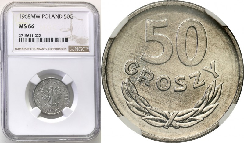 PRL. 50 grosz (Groschen) 1968 aluminum NGC MS66
Piękny menniczy egzemplarz. Wys...