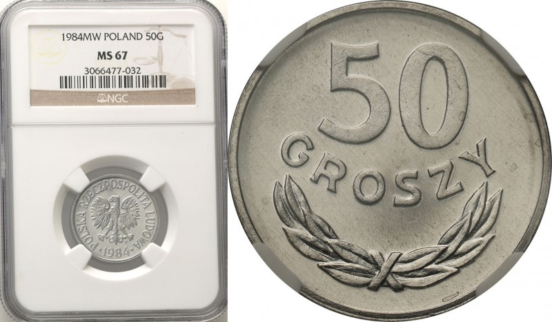 PRL. 50 grosz (Groschen) 1984 aluminum NGC MS67 (2 MAX)
Druga najwyższa nota gr...
