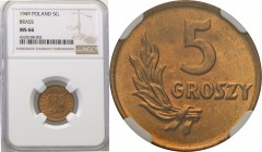 PRL. 5 grosz (Groschen) 1949 brąz NGC MS66 (MAX)
Najwyższa nota gradingowa na świecie.Idealnie zachowana moneta prosto z rulonu bankowego. Parchimowi...