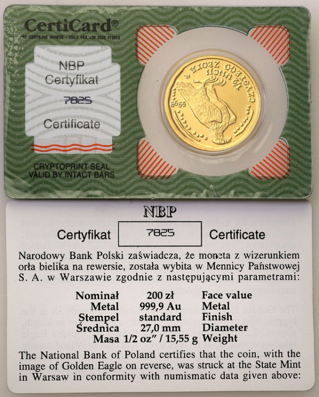 III RP 200 zlotych 2004 Eagle Bielik (1/2 ounce gold)
Idealnie zachowana moneta...